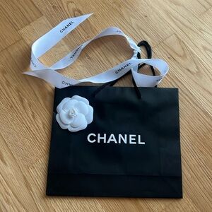 CHANEL Black Shopping Bag with White Camellia